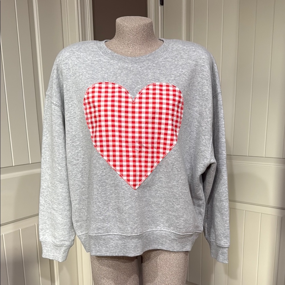 Grayson Threads Gray and Red Crewneck Sweater with Heart Design